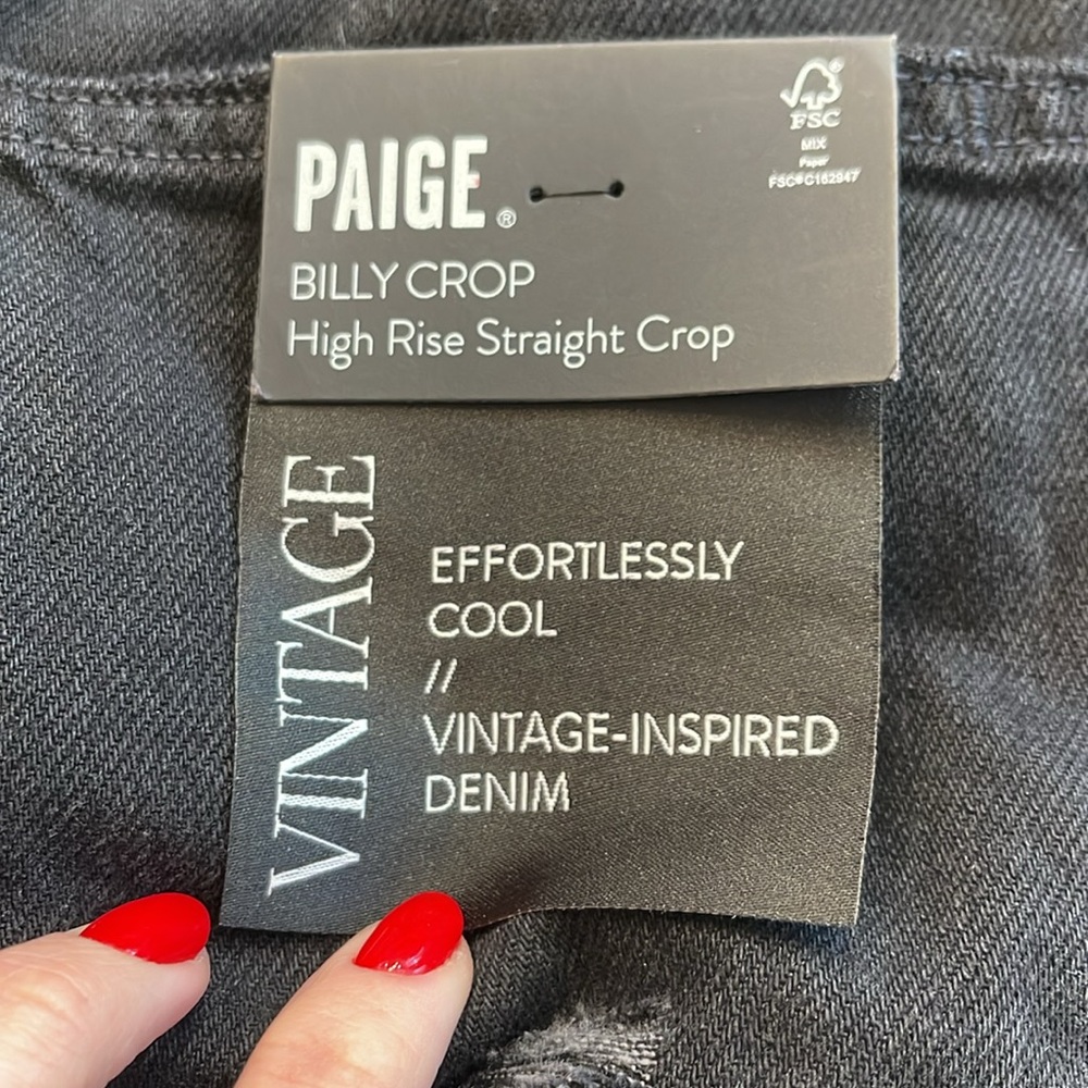 PAIGE NWT Billy Crop High Rise Straight Crop Black Jeans - Picture 6 of 6